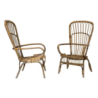 Bamboo and Rattan Armchairs, 1970s, Set of 2 For Sale