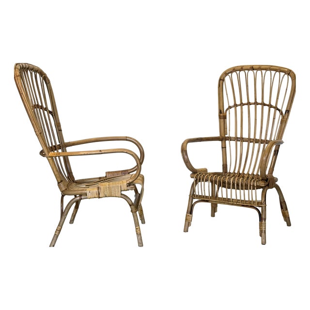 Bamboo and Rattan Armchairs, 1970s, Set of 2 For Sale