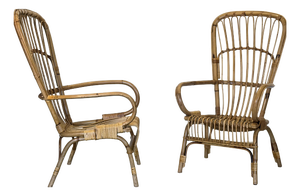 Bamboo and Rattan Armchairs, 1970s, Set of 2