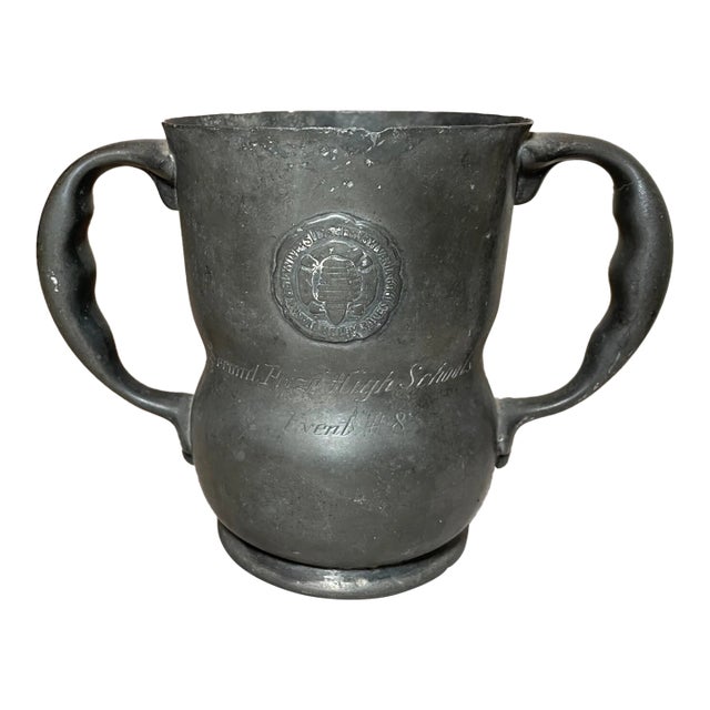 Antique 1909 Pewter Double Handle Pa High School Relay Race Trophy Award Mug Cup For Sale