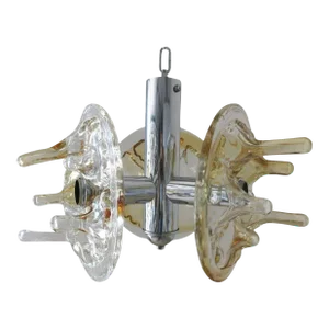 Vintage Italian Pendant W/ Infused Clear & Amber Murano Glass by Mazzega, C. 1960's
