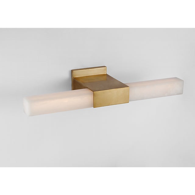 Visual Comfort Kelly Wearstler for Visual Comfort Signature Covet 24" Over The Mirror Bath Light in Antique-Burnished Brass with Alabaster For Sale - Image 4 of 8