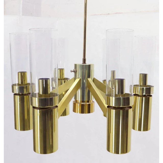7 Bulbs 6 Point Geometric 3 Way Italian Light Fixture Chandelier Parzinger Style For Sale - Image 10 of 11