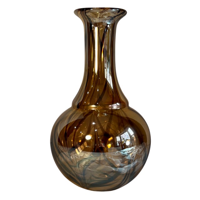 Mid-Century Modern Art Glass Abstract Iridescent Tortoise Shell Vases- Set of Two For Sale - Image 3 of 18