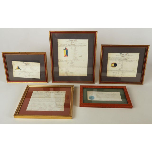 Early 20th Century Framed and Illuminated Geometry Equations in Ink and Watercolor - Set of 9 For Sale - Image 4 of 7