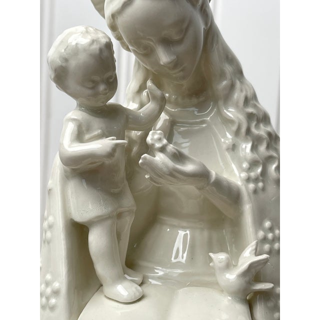 1970s 60-70s Goebel Hummel Flower Madonna Figurine 10/1 Virgin Mary Child Bird Used 9in Ivory For Sale - Image 5 of 8