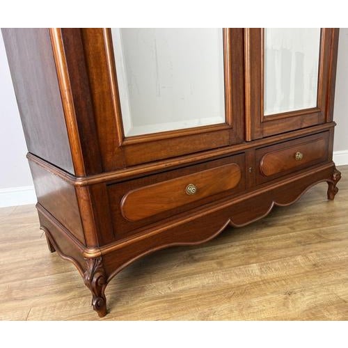 Antique French Carved Walnut Mirrored 2-Door Wardrobe For Sale - Image 9 of 18