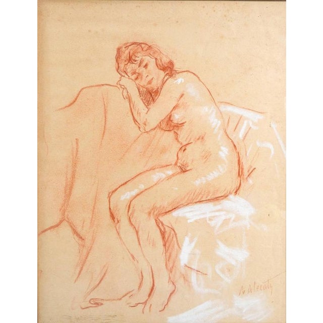 Drawing by ambrogio antonio alciati, female nude, red chalk and pastel on paper. Italy, early 20th century origin italy...