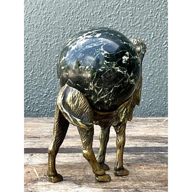 Vintage Brass Camel With Stone Sphere For Sale - Image 9 of 12