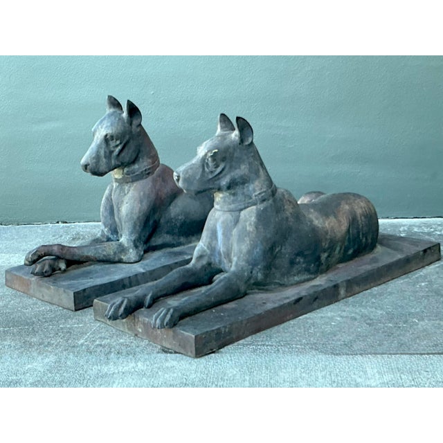 Vintage Boho French George Ducat Patinated Bronze Great Danes For Sale - Image 4 of 12