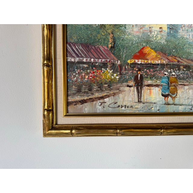 Blue 1980's Vintage T. Carson Street Scene Parisian Impressionist Oil Painting on Canvas, Framed For Sale - Image 8 of 12