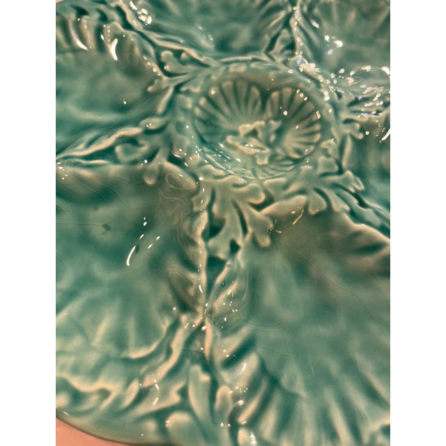 French Vintage French Gien Sea Green Oyster Plate For Sale - Image 3 of 3