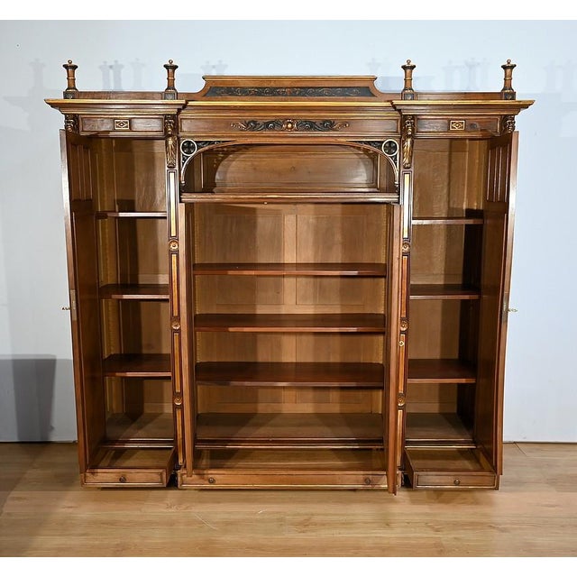 Italian Renaissance Walnut Work Cabinet and Desk, 1900, Set of 2 For Sale - Image 4 of 18