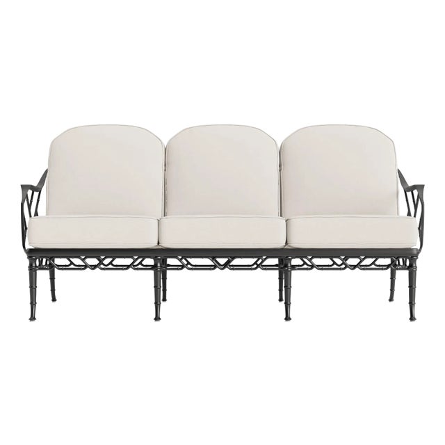 Brown Jordan Calcutta Sofa, Textured Pewter frame with Fusion Natural fabric For Sale