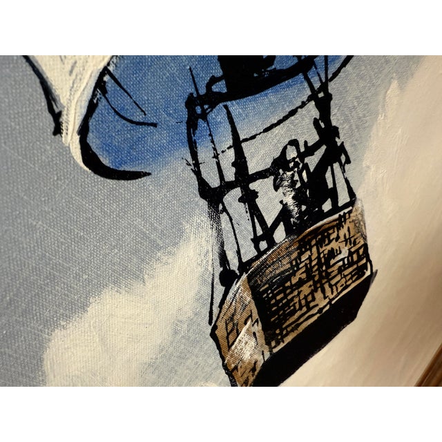 X- Large, Vintage Mid-Century Modern Lee Reynolds Hot Air Balloon and Cloud Scape Oil Painting For Sale - Image 10 of 11