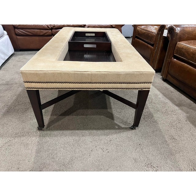 Mid-Century Modern Hickory Chair Nailhead Trim Coffee Table With Trey Insert For Sale - Image 3 of 7