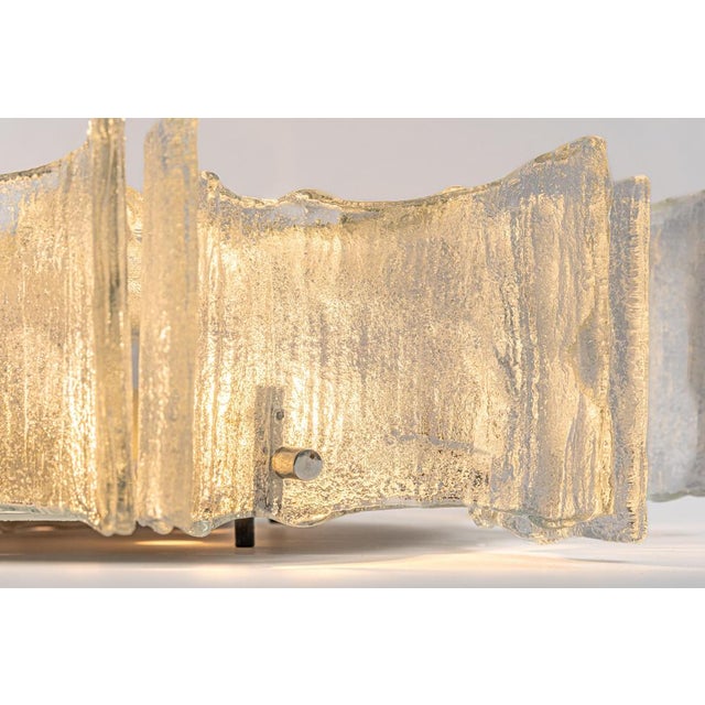 Large Ice Glass and Chrome Flush Mount from Kaiser, Germany, 1960s For Sale - Image 6 of 13