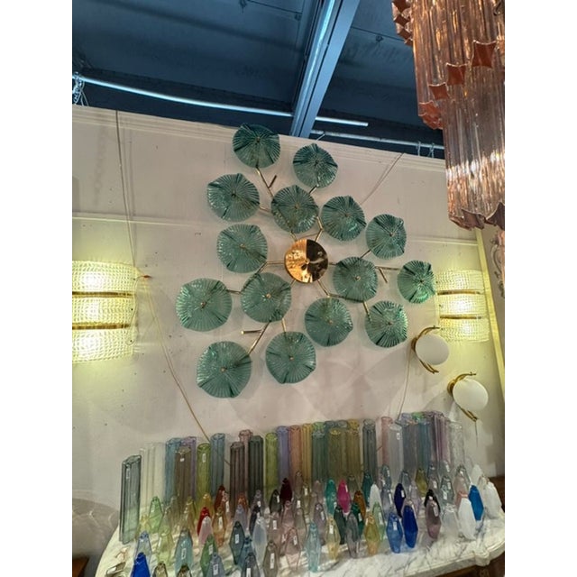 Modern Murano Green Glass Disc Wall Art Sconce For Sale - Image 3 of 7