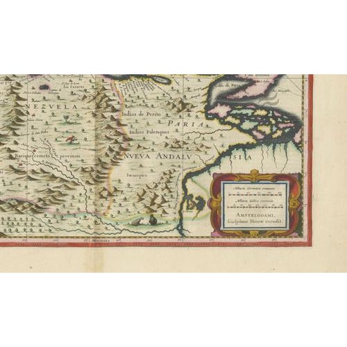 Venezuela Map with Caribbean & Nueva Andalusia from Blaeu, 1642 For Sale - Image 6 of 12