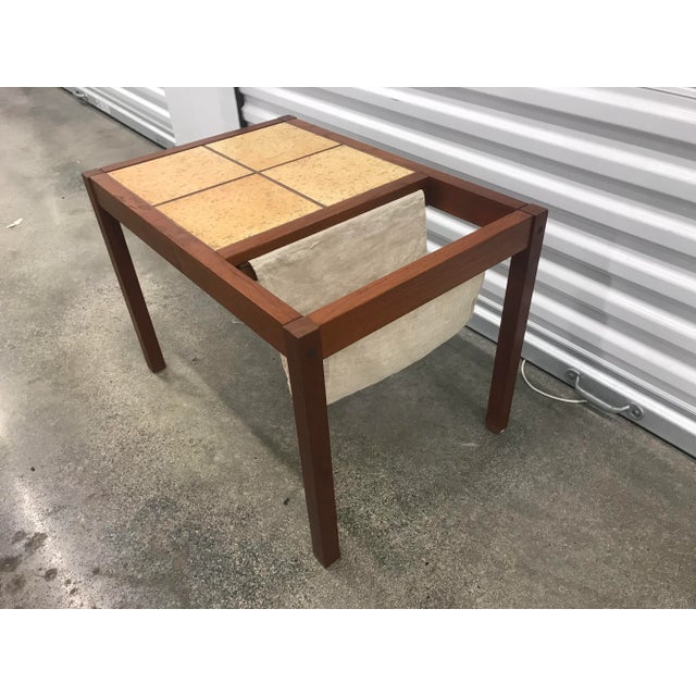 Mid-Century Modern 1980s Danish Teak and Tile Magazine Rack Side Table . For Sale - Image 3 of 13