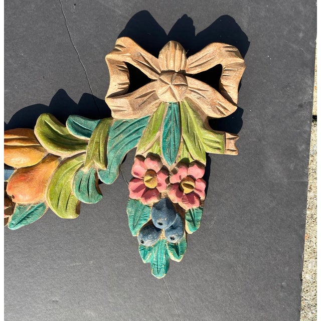 Renaissance Late 20th Century Polychromed Classical Styled Carved Garland or Festoon For Sale - Image 3 of 12