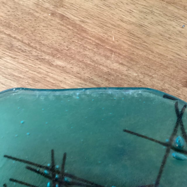 Vintage Art Glass Bowl Iridescent Stringer Series in Aquamarine Created by Gregg Mesmer and Diane Bonciolini For Sale - Image 4 of 12