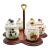 1980s Lenox “Orchard” Porcelain Jam & Jelly Jar Set — 6 Jars With Lids, Spoons & Wooden Two-Tier Caddy For Sale