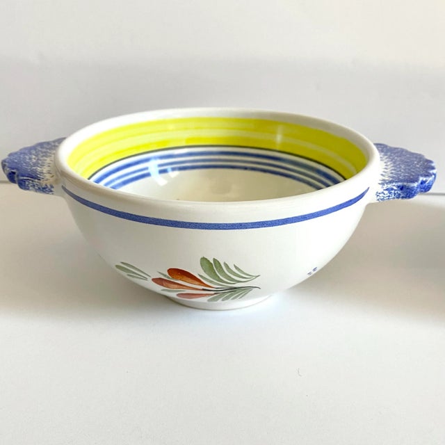 Royal Blue Henriot Quimper Faience Breton Trivet and 2 Lug Bowls - Set of 3 For Sale - Image 8 of 13