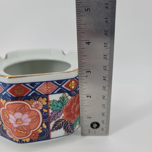 Red Vintage Mid-Century Japanese Keizan Mino-Yaki Porcelain Ashtray, Kinrande Style For Sale - Image 8 of 9