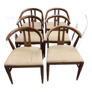 Mid 20th Century Blowing Rock Furniture Set of Six Walnut Wishbone Style Dining Chairs For Sale