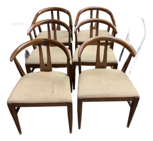 Mid 20th Century Blowing Rock Furniture Set of Six Walnut Wishbone Style Dining Chairs