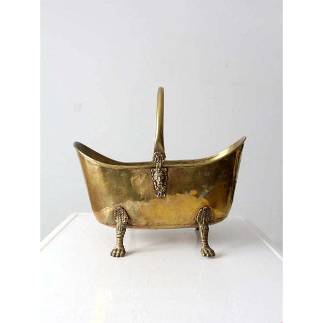 Mid-Century Modern Antique Brass Firewood Bucket For Sale - Image 3 of 12