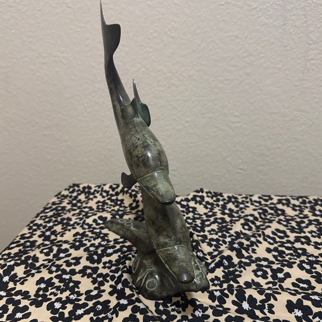 Metal 1980s Bronze Sculpture of Two Dolphins For Sale - Image 7 of 12