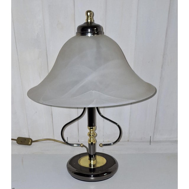 Vintage Table Lamp with Metal Base and White Marbled Glass Shade from Honsel, 1980s, in Very Good conditions. Designed...