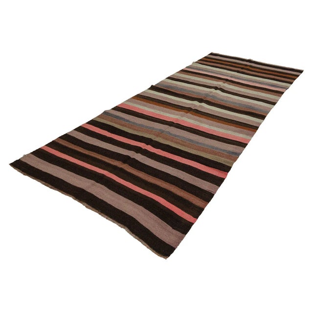 Traditional Striped Vintage Wool Kilim Rug- 4′9″ × 10′8″ For Sale - Image 3 of 7