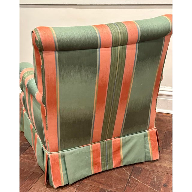 Green & Coral Striped Upholstered Club Chair, Palm Beach Style For Sale - Image 11 of 12