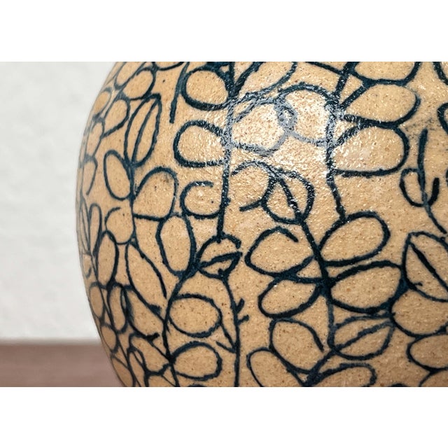 Vintage German Studio Pottery Jug Vase with Floral Pattern by Gerhard Liebenthron, 1989, in Very Good conditions. Designed...