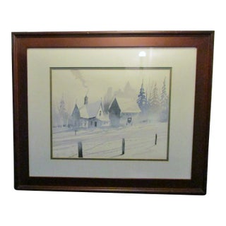 Mid 20th Century T. Haverfield Signed Winter Landscape Watercolor Painting, Framed For Sale