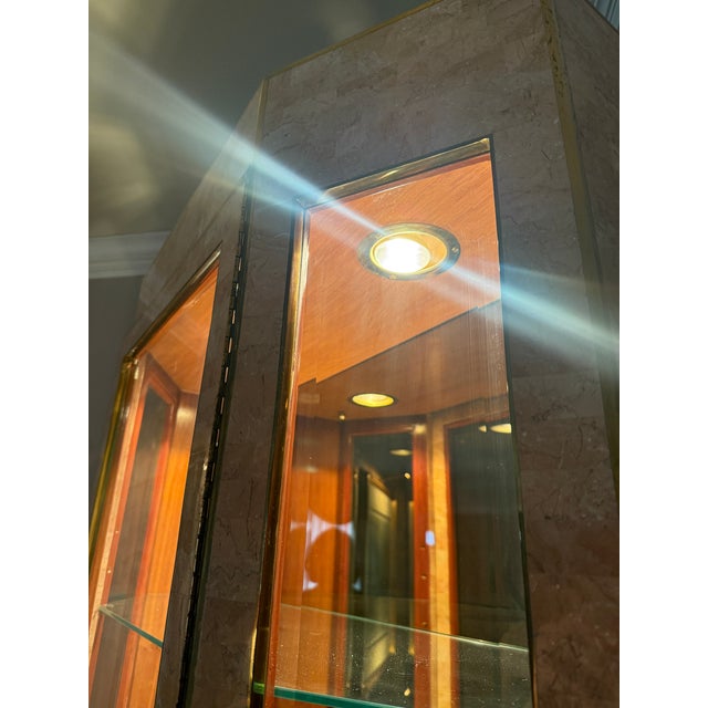 Brass Vintage Lighted Tessellated Stone Display Case, Attributed For Sale - Image 8 of 11