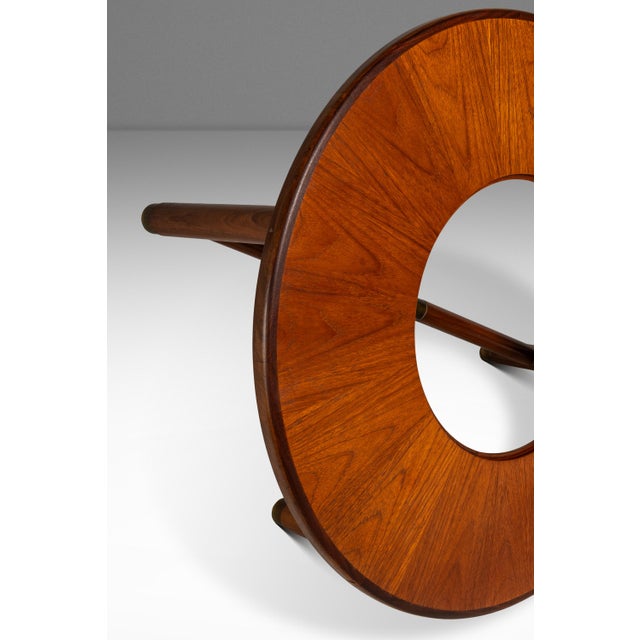 Mid-Century Danish Modern "Donut" Table in Solid Teak W/ Glass Inlay & Brass Detailing Attributed to G-Plan, England, C. 1970s For Sale - Image 11 of 17