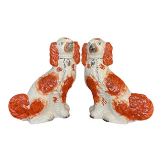 Antique Staffordshire Spaniel Dog Figurines, Pair, 19th Century For Sale