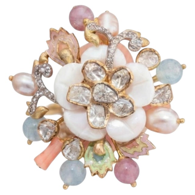 Modern Natural Semi Precious, & Diamond Ring in 14k Gold, Size 3 For Sale - Image 3 of 8