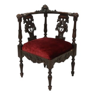 Antique Italian Oak Corner Chair, 1890s For Sale
