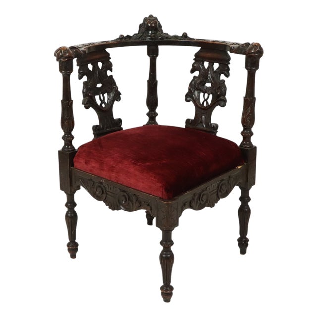 Antique Italian Oak Corner Chair, 1890s For Sale