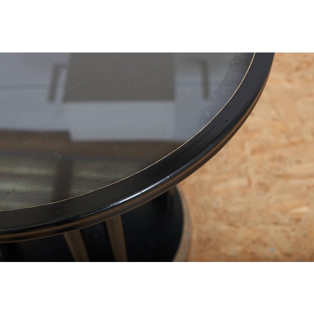 Glass Fledermaus Side Table in Black Lacquered Wood with Metal Edge and Leather Glass Top by Josef Hoffmann for Wittmann, 1990s For Sale - Image 7 of 12