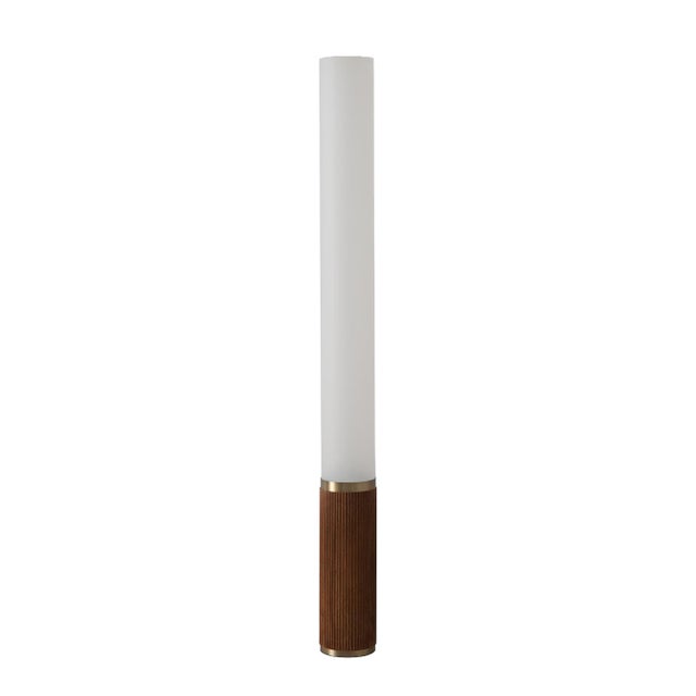 1980s 1980s Tambo Cylindro 60" Accent Floor Lamp - Dark Walnut, Weathered Brass, Frosted Acrylic, Dimmer Switch For Sale - Image 5 of 8