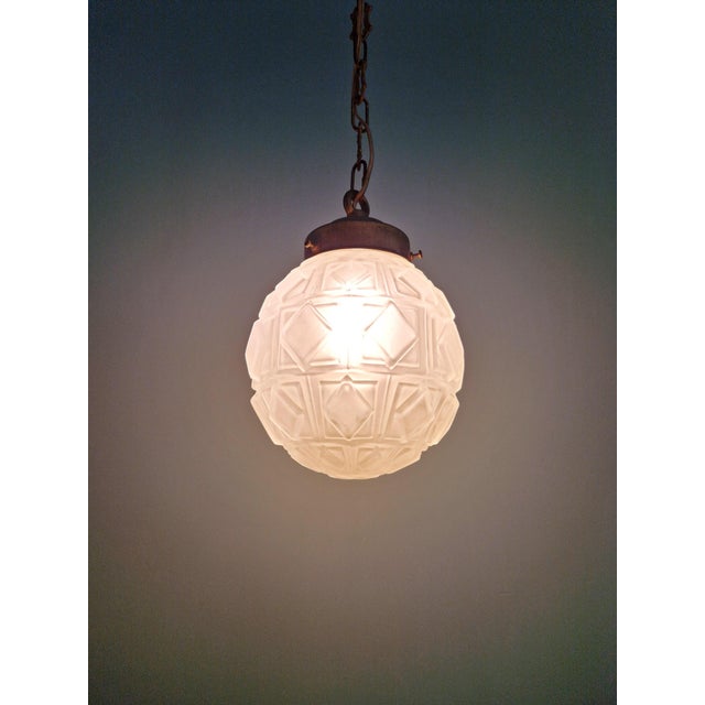 Gold Art Deco Pendant Light in Frosted Molded Pressed Glass, 1930s For Sale - Image 8 of 12
