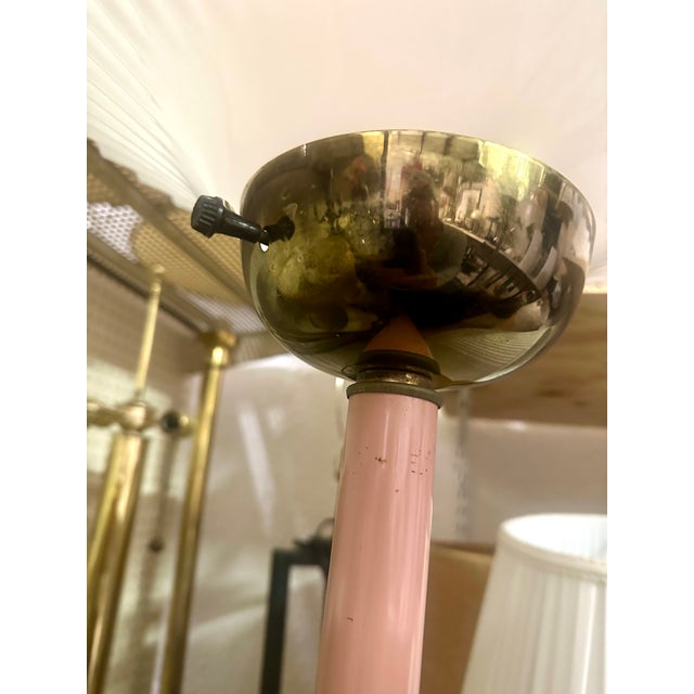 1970s 1970s Pink Metal Torchiere Floor Lamp | Scalloped Shade For Sale - Image 5 of 5