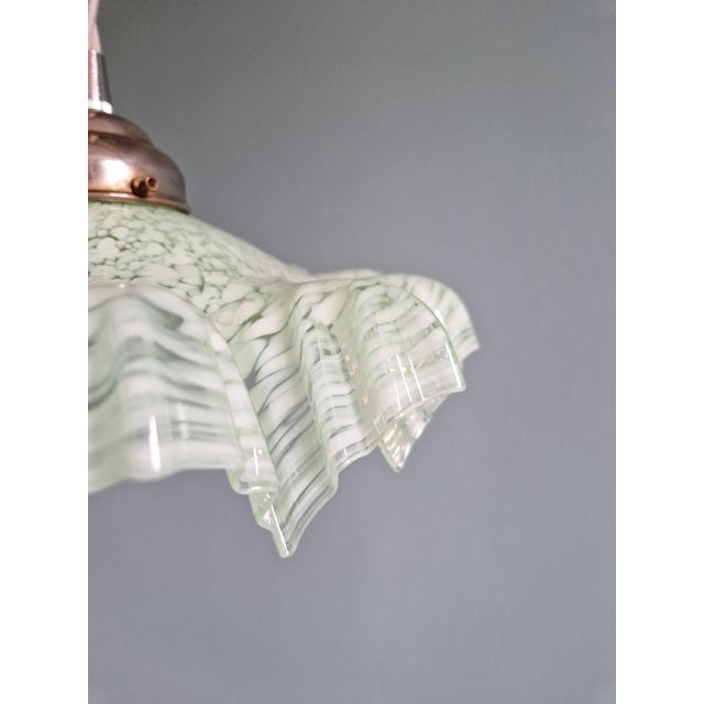Art Deco Pendant Light in Speckled Green and White Pleated Glass, 1920s For Sale - Image 9 of 16