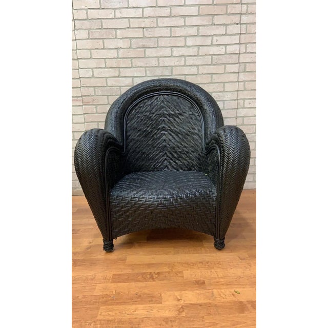 Malabar Woven Wicker Rattan Lounge Chairs W/ Newly Reupholstered Pillows - Set of 2 For Sale - Image 9 of 11